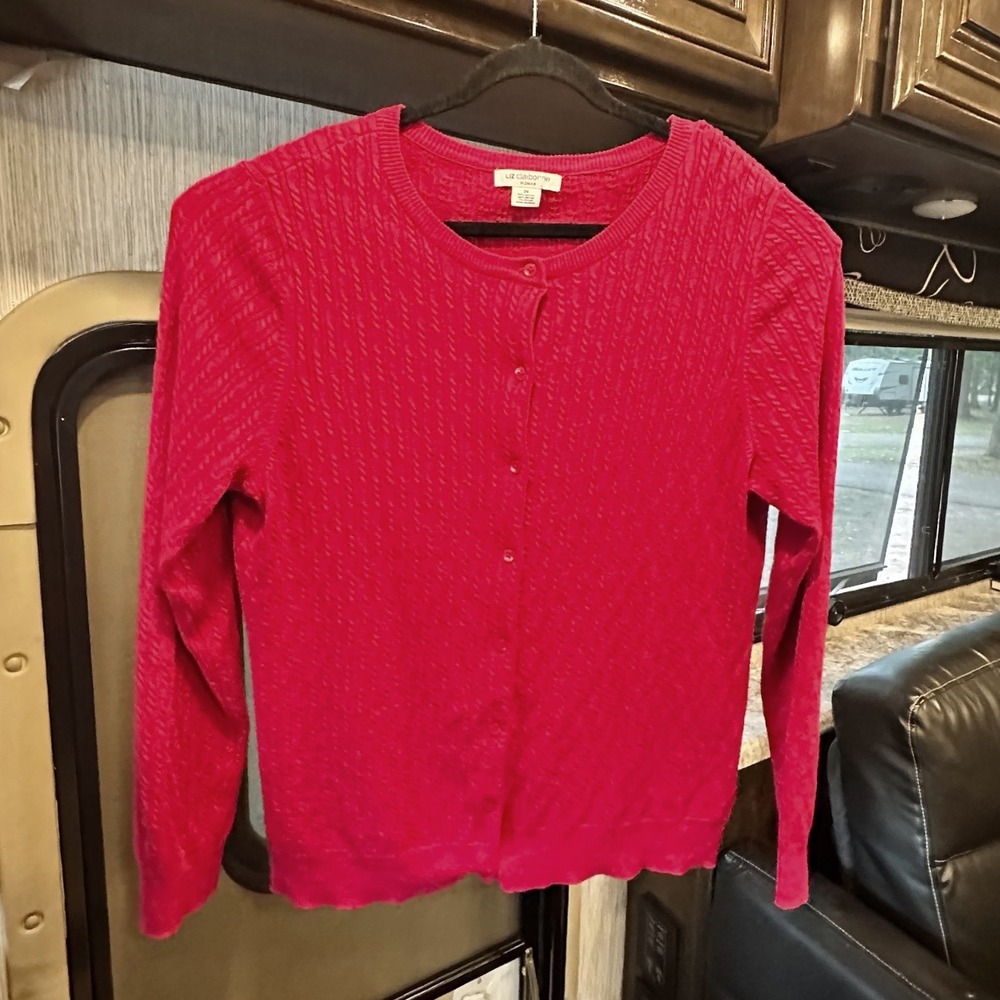 Liz Claiborne Holiday Red Knit Cardigan Sweater Size 2X Plus Button Front Womens